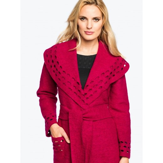Bordowy płaszcz wełniany COAT Potis&verso czerwony 38 Eye For Fashion okazyjna cena 