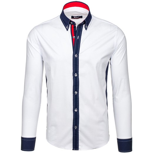 Biała koszula męska elegancka z długim rękawem Bolf 7701  Denley.pl XL okazja  