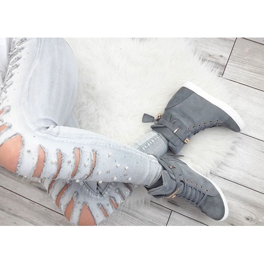 Szare trampki sneakersy z kłódką /E3-2 Ae142 S629/ bialy Lucky Shoes 41 pantofelek24.pl