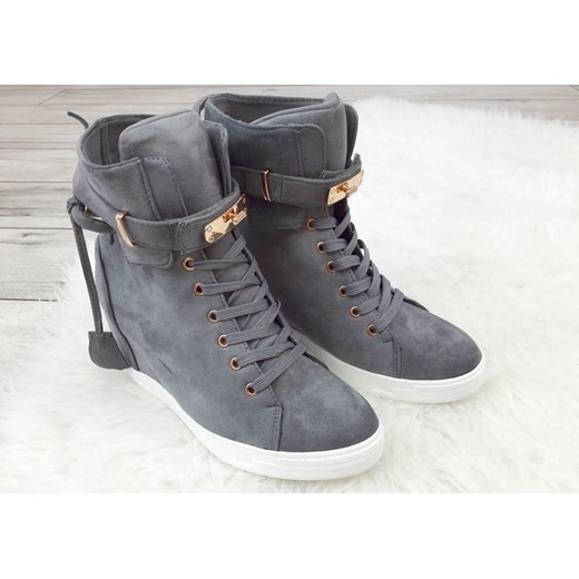 Szare trampki sneakersy z kłódką /E3-2 Ae142 S629/ bialy Lucky Shoes 38 pantofelek24.pl