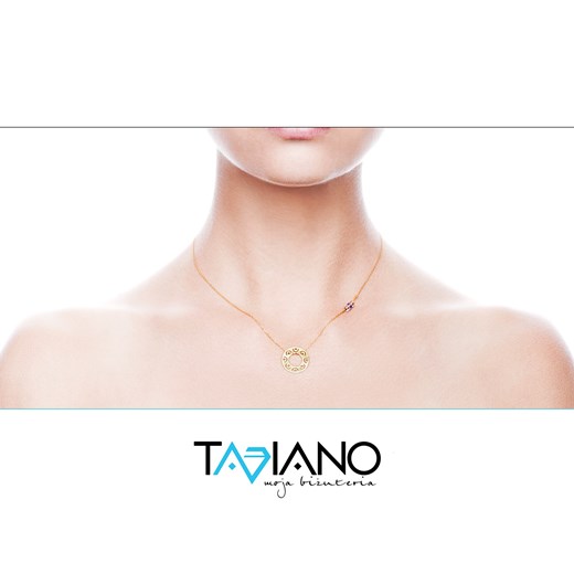 Naszyjnik srebrny, ażurowe koło blaszka celebrytka, koraliki, złocony  Taviano 46 okazja Taviano moja biżuteria 