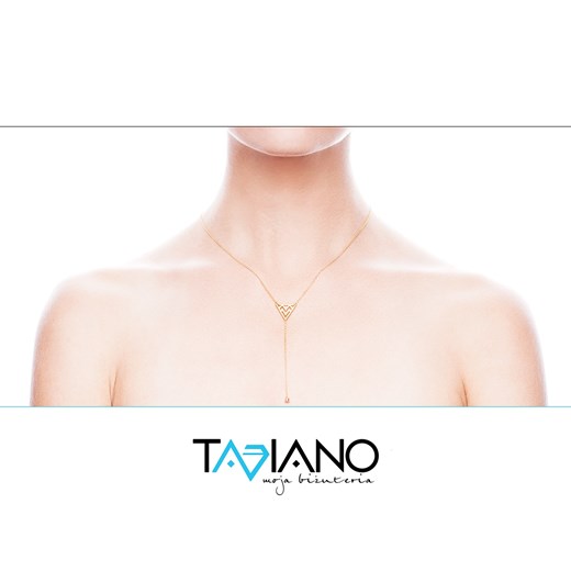 Naszyjnik srebrny, ażurowy trójkąt blaszka z opadającym łańcuszkiem, złocony, hit ostatnich miesięcy  Taviano 46 Taviano moja biżuteria