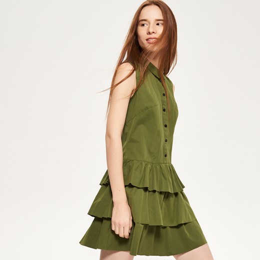 Reserved - Sukienka z falbankami - Zielony zielony Reserved 42 