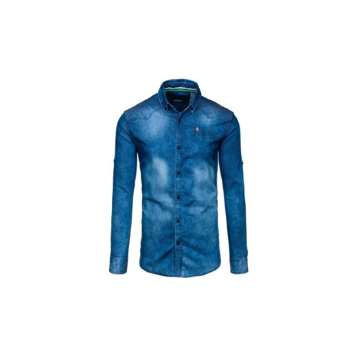 Niebieska koszula męska jeansowa z długim rękawem Denley 0321-1 Denley.pl  M okazja  