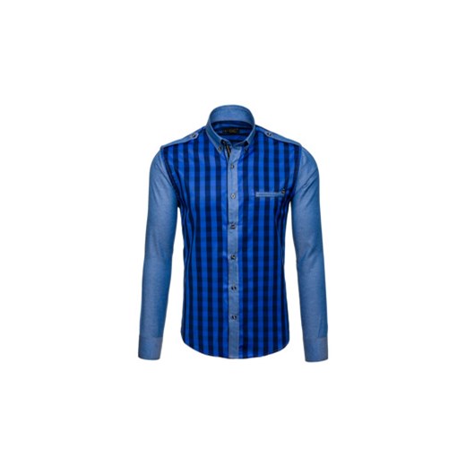 Chabrowa koszula męska w kratę z długim rękawem Bolf 7704  Denley.pl XL promocyjna cena  