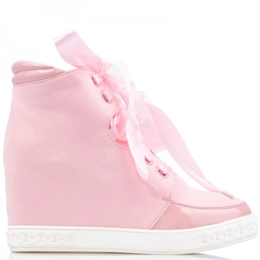 Słodkie Różowe Sneakersy Zamsz - Satynowe Tasiemki rozowy Wilady 39 promocyjna cena  