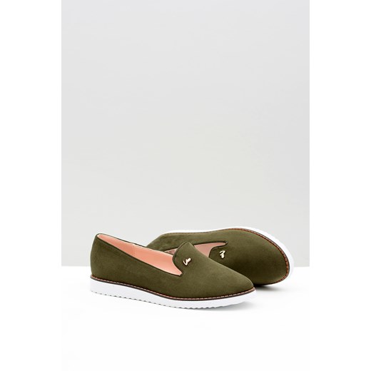 Zamszowe Damskie Oliwkowe Baleriny Slip On Cintia 40 BUTOSKLEP.PL