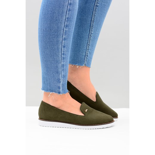 Zamszowe Damskie Oliwkowe Baleriny Slip On Cintia 36 BUTOSKLEP.PL