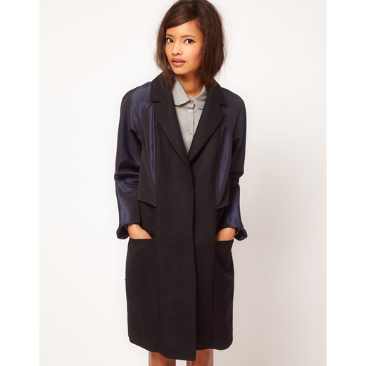 Płaszcz Asos Black With Metallic Navy Panel  pandzior-pl-new-vogue  poliester
