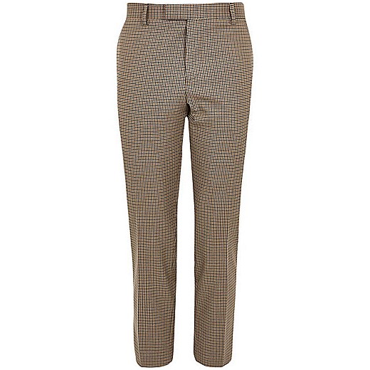 Brown dogstooth check cropped skinny trousers 