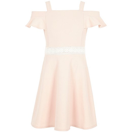 Girls bardot crochet trim dress  River Island   