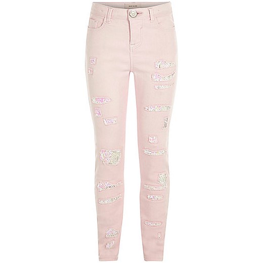 Girls light pink skinny sequin jeans  River Island bezowy  