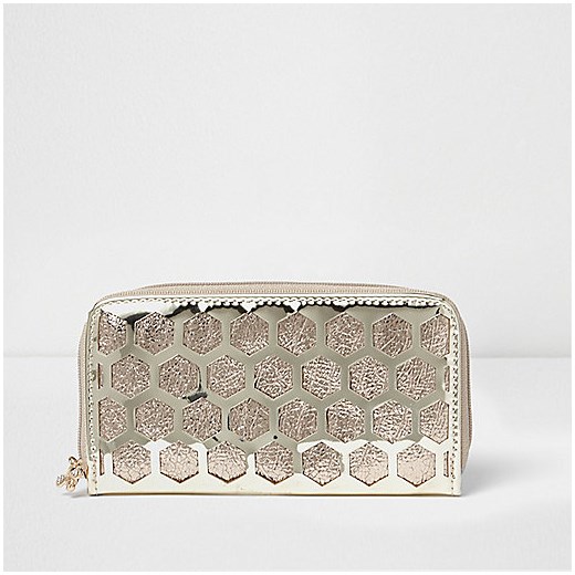 Girls gold metallic honeycomb zip purse 