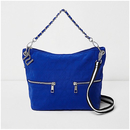 Girls blue quilted tote cross body bag 