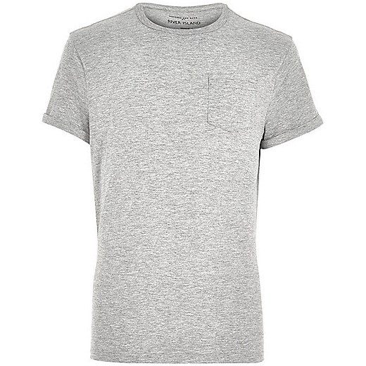 Grey marl roll sleeve pocket T-shirt 