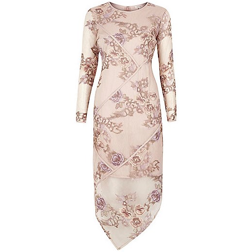 Blush pink lace embroidered floral dress   River Island  