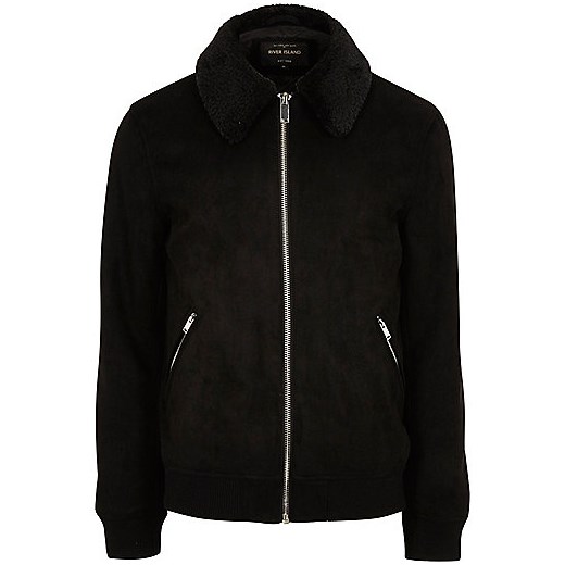 Black faux suede fur collar jacket 