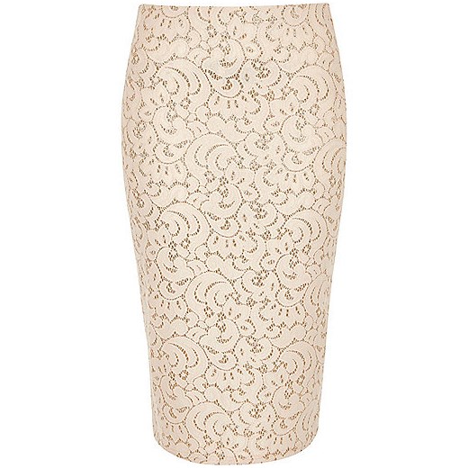 Pink lace glitter high waisted pencil skirt  River Island   