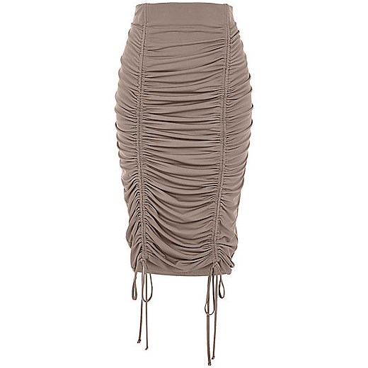 Beige ruched pencil skirt   River Island  