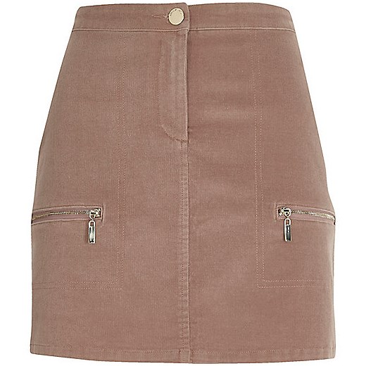 Dusty pink cord zip pocket mini skirt  River Island   