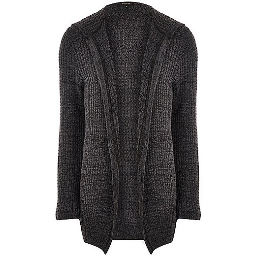 Dark grey knit open hooded longline cardigan 