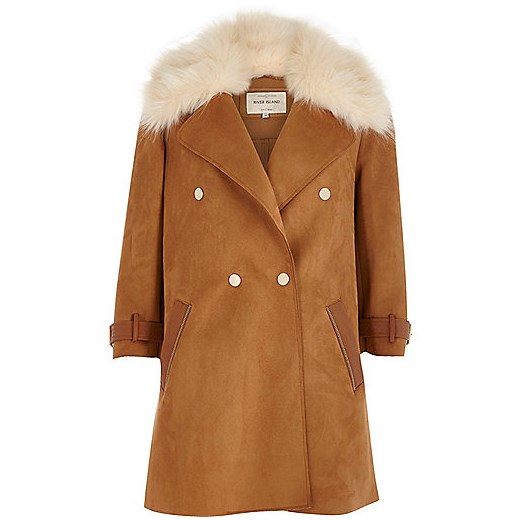 Brown faux fur collar coat 