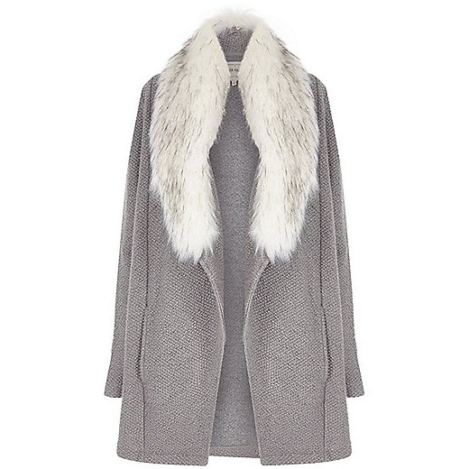 Grey faux fur collar jacket 