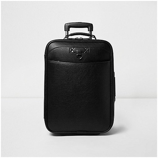 Black perforated leather look suitcase 