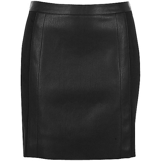 Black leather look suede panel mini skirt 