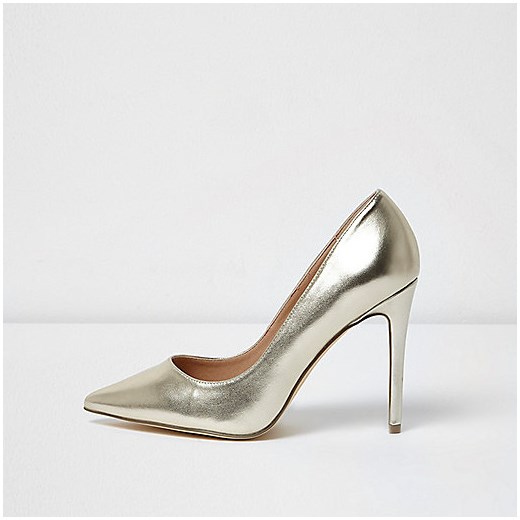 Gold metallic wide fit court shoes  zielony River Island  
