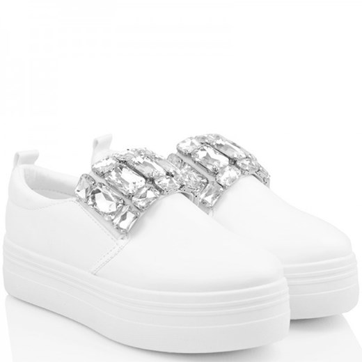 Bogato Zdobione Trampki - Białe Creepersy Slip On Wilady  39 
