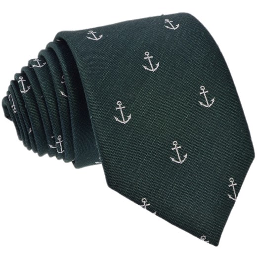 Krawat jedwabno  - lniany w kotwice (zielony) szary Republic Of Ties  