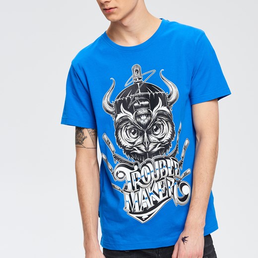 Cropp - T-shirt trouble maker - Niebieski Cropp niebieski XS 