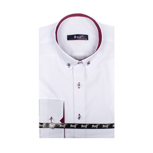 Biało-bordowa koszula męska elegancka z długim rękawem Bolf 5722-1  Denley.pl M  wyprzedaż 
