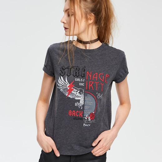 Cropp - Rockowy t-shirt - Szary  Cropp M 