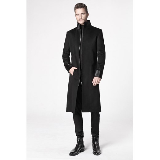 Płaszcz z detalami z naturalnej skóry czarny Mateusz Pukło L showroom.pl