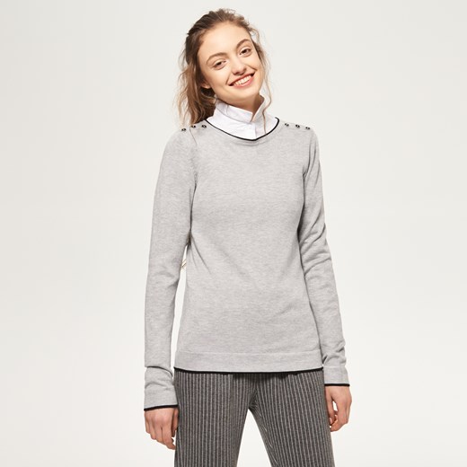 Reserved - Sweter z kontrastową lamówką - Szary  Reserved L 