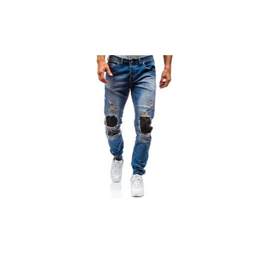 Niebieskie spodnie jeansowe joggery męskie Denley 456 Denley.pl  29 