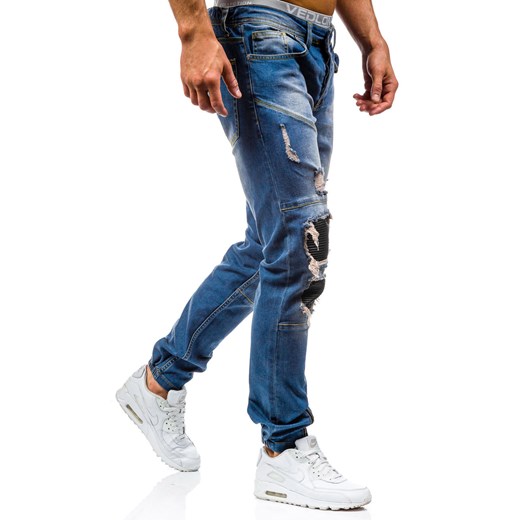 Niebieskie spodnie jeansowe joggery męskie Denley 456 Denley.pl  29 