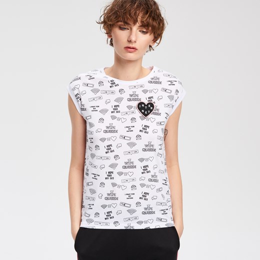 Cropp - T-shirt dla królowej internetu - Biały  Cropp M 