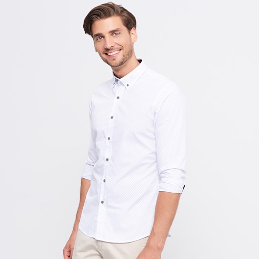 Reserved - Koszula w kropki slim fit - Biały  Reserved XXL 