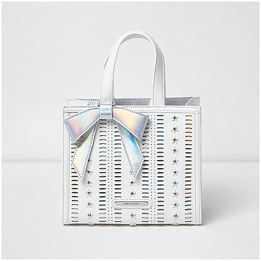 Girls white structured 3D star tote bag  River Island szary  