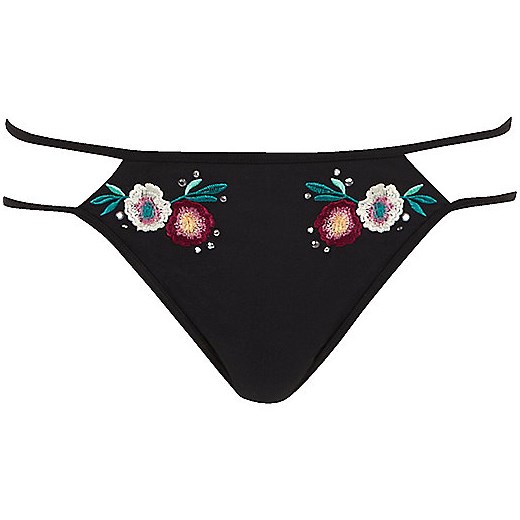Black high neck floral embroidered bikini top 