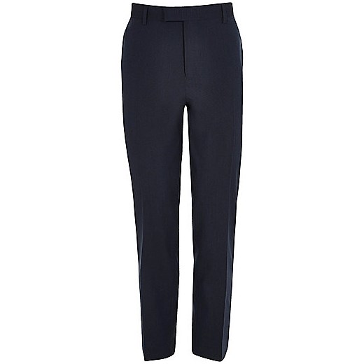 Dark blue stretch slim fit suit trousers 