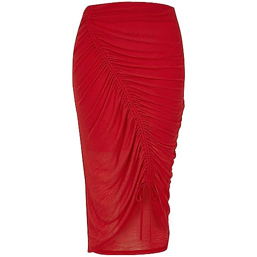 Coral asymmetric ruched jersey pencil skirt  River Island   