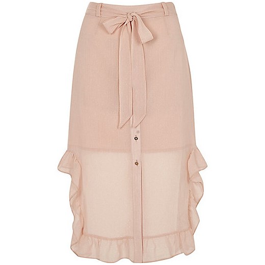Light pink chiffon frill hem button-up skirt  River Island   