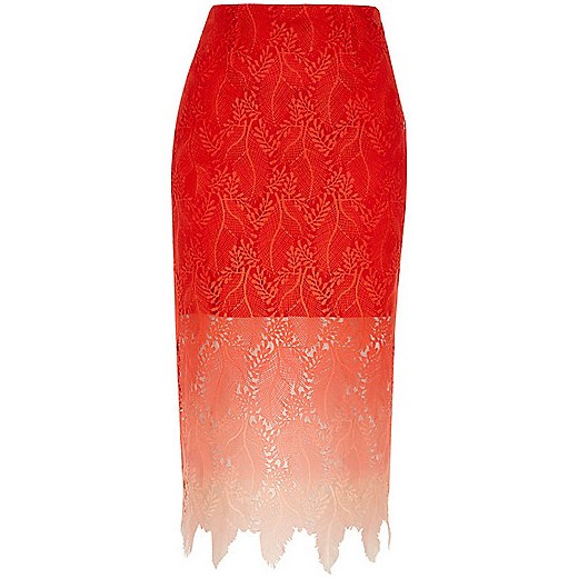 Red ombre lace midi pencil skirt   River Island  