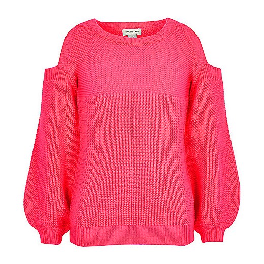 Girls coral pink knit cold shoulder jumper  River Island rozowy  