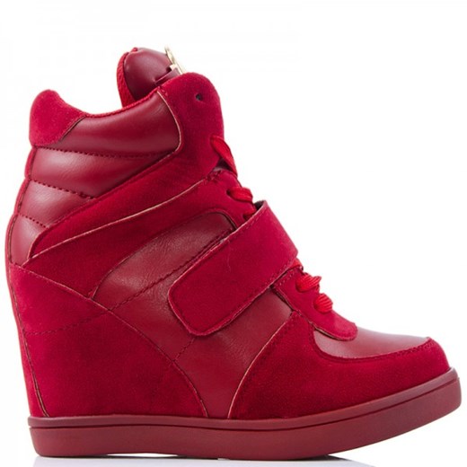 Czerwone Sneakersy - Modne Botki - Wysokie Koturny czerwony Wilady 37 