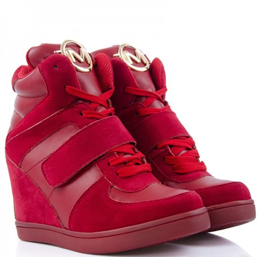 Czerwone Sneakersy - Modne Botki - Wysokie Koturny czerwony Wilady 36 